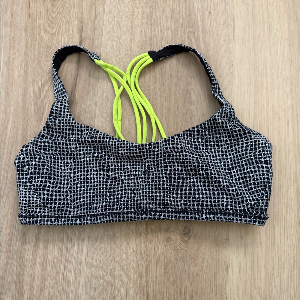 Free to be Zen Lululemon Athletica Black and Neon Yellow Sports Bra